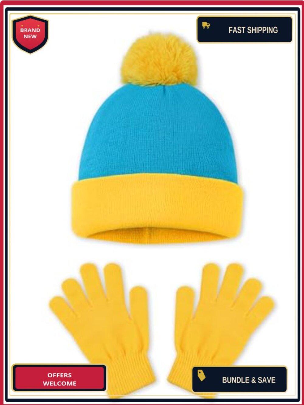 Knit Beanie Hat & Gloves Set Halloween Costume Accessories Acrylic One Size